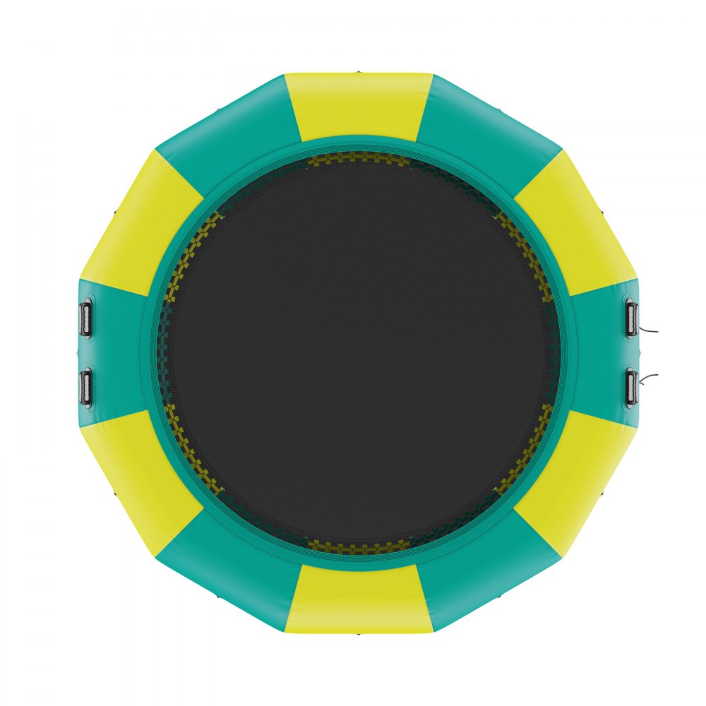 VEVOR Trampolín Inflable de Agua Trampolín Hinchable de Agua 367 x 60 cm Plataforma de Natación Portátil con Escalera y Bomba de Aire Eléctrica Rebotador Flotante para Niños, Piscina, Amarillo y Verde