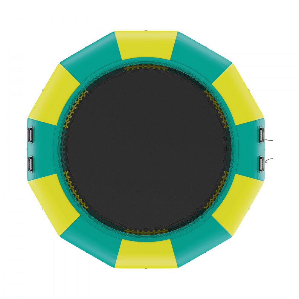 VEVOR Trampolín Inflable de Agua Trampolín Hinchable de Agua 367 x 60 cm Plataforma de Natación Portátil con Escalera y Bomba de Aire Eléctrica Rebotador Flotante para Niños, Piscina, Amarillo y Verde