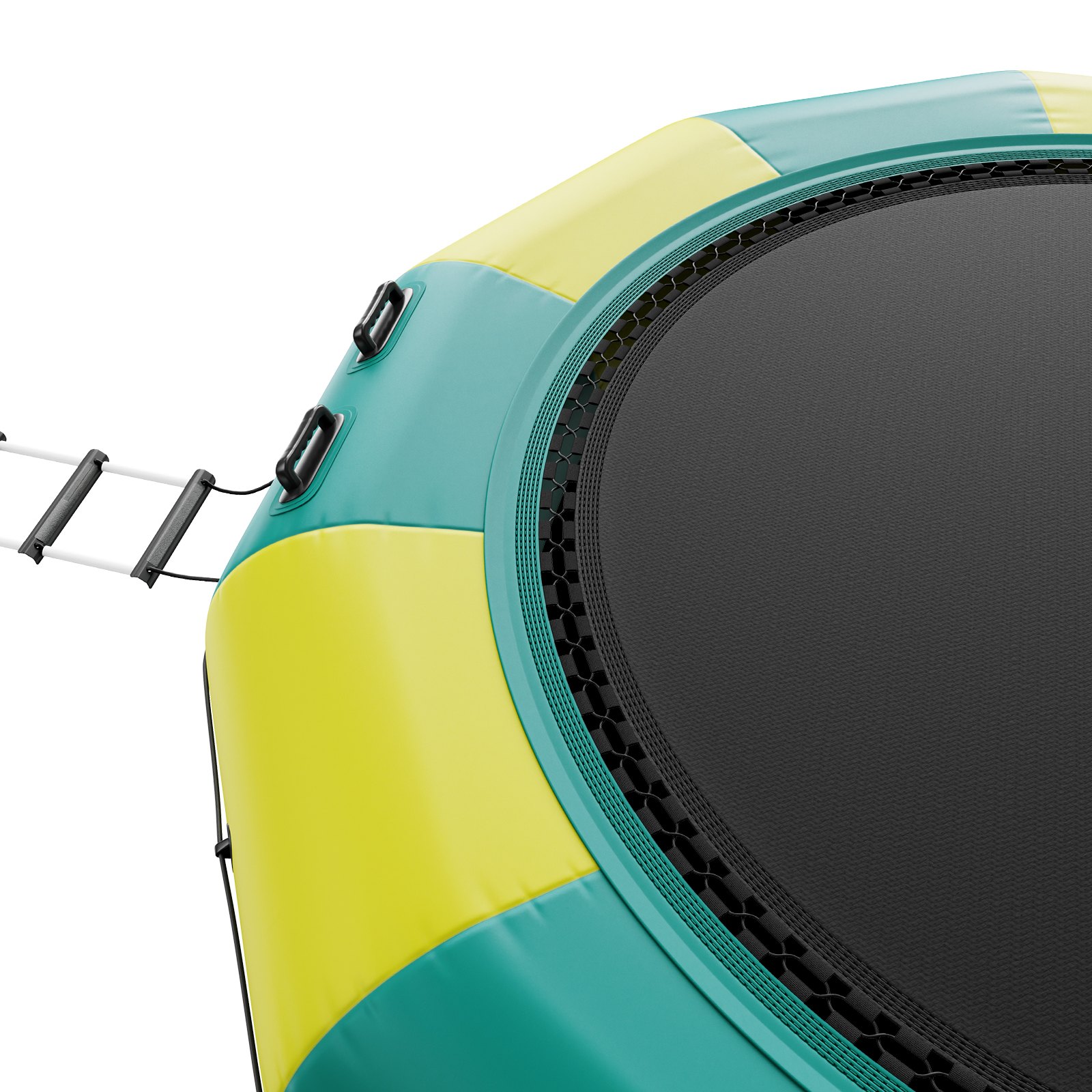 VEVOR Trampolín Inflable de Agua Trampolín Hinchable de Agua 367 x 60 cm Plataforma de Natación Portátil con Escalera y Bomba de Aire Eléctrica Rebotador Flotante para Niños, Piscina, Amarillo y Verde