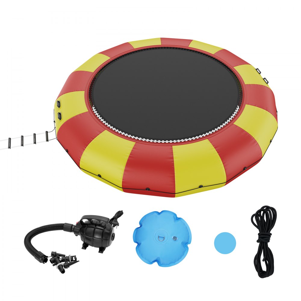 VEVOR Trampolín Inflable de Agua Trampolín Hinchable de Agua 537 x 90 cm Plataforma de Natación Portátil con Escalera y Bomba de Aire Eléctrica Rebotador Flotante para Niños, Piscina, Amarillo y Rojo