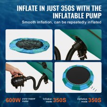 VEVOR Trampolín Inflable de Agua Trampolín Hinchable de Agua 470 x 60 cm Plataforma de Natación Portátil con Escalera y Bomba de Aire Eléctrica Rebotador Flotante para Niños, Piscina, Azul y Verde