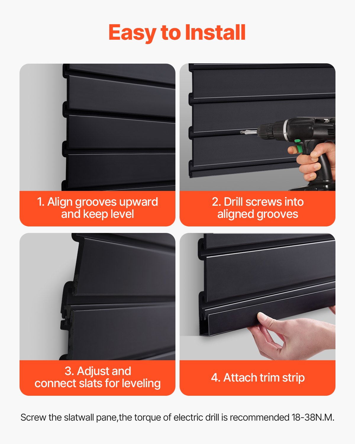 VEVOR Paneles de Pared de Listones 1230 x 1235 x 20 mm, Panel de Listones de Garaje de PVC Diseño Modular con Estructura de Acoplamiento y Corte de Bricolaje para Almacenamiento y Exhibición, Negro