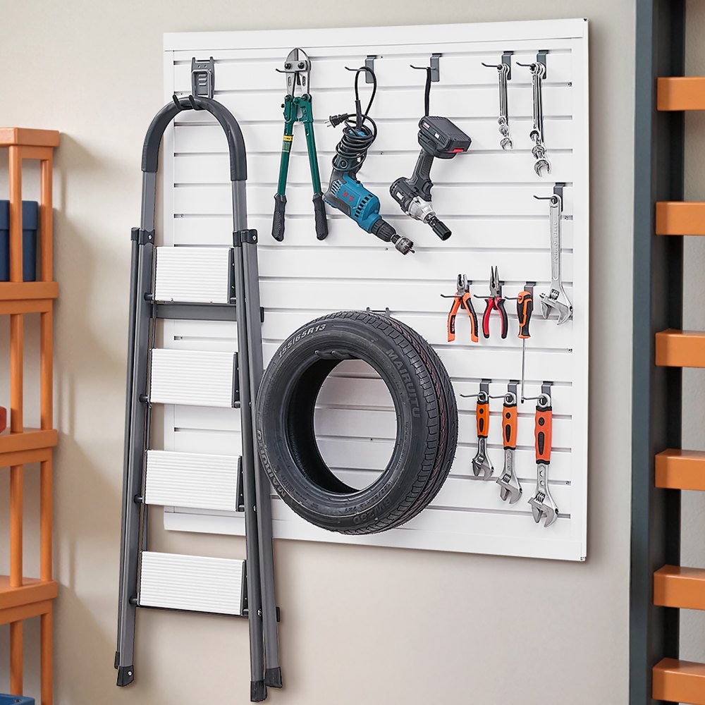 VEVOR Paneles de Pared de Listones 1230 x 1235 x 20 mm, Panel de Listones de Garaje de PVC Diseño Modular con Estructura de Acoplamiento y Corte de Bricolaje para Almacenamiento y Exhibición, Blanco