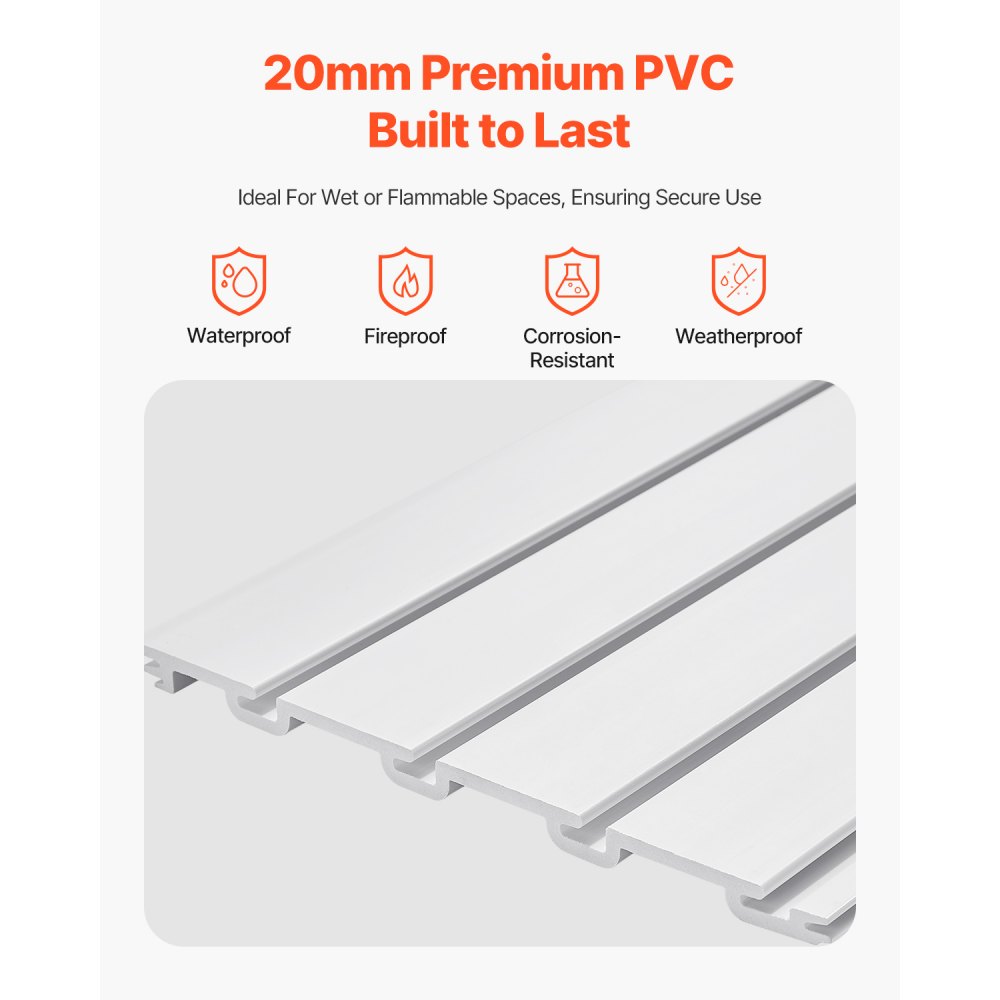 VEVOR Paneles de Pared de Listones 1230 x 1235 x 20 mm, Panel de Listones de Garaje de PVC Diseño Modular con Estructura de Acoplamiento y Corte de Bricolaje para Almacenamiento y Exhibición, Blanco