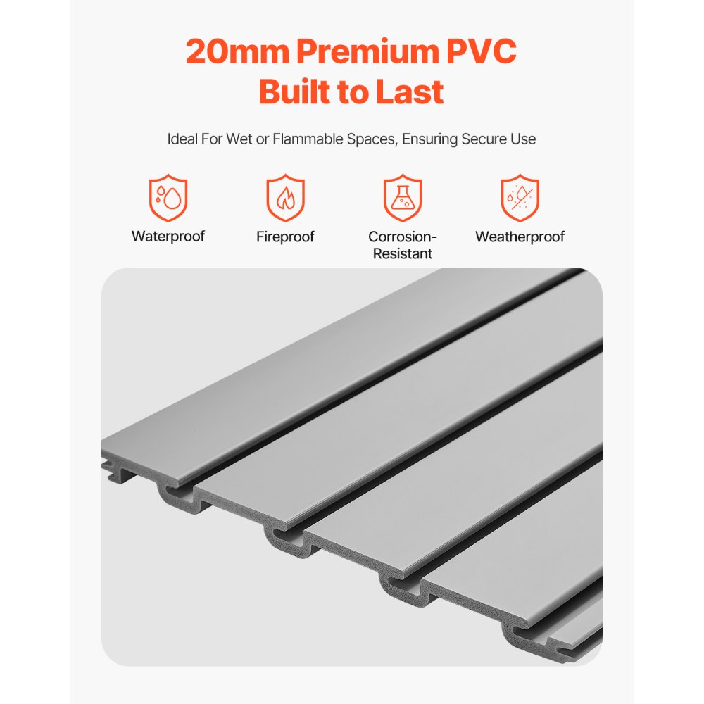 VEVOR Paneles de Pared de Listones de PVC 1225 x 2450 x 20 mm para Garaje con Accesorios, Panel de Listones Ajustable con Estructura de Acoplamiento y Corte para Almacenamiento y Exhibición, Gris