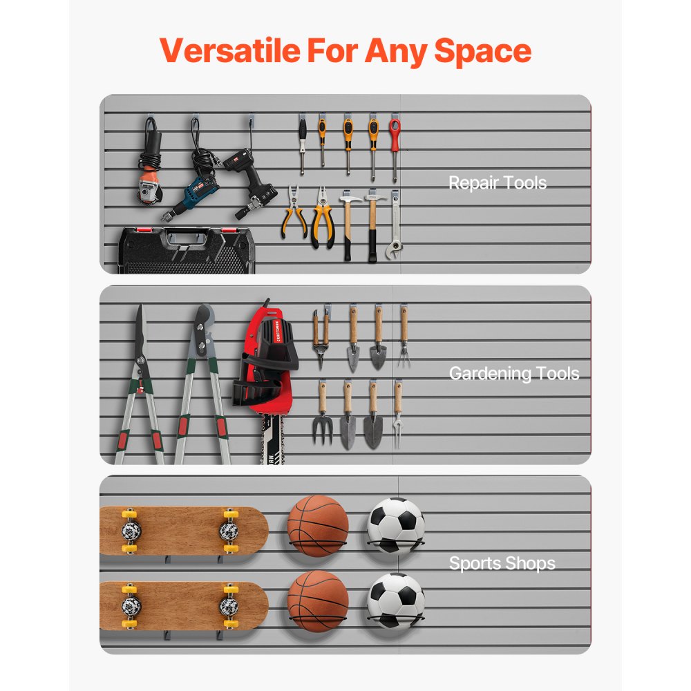VEVOR Paneles de Pared de Listones de PVC 1225 x 2450 x 20 mm para Garaje con Accesorios, Panel de Listones Ajustable con Estructura de Acoplamiento y Corte para Almacenamiento y Exhibición, Gris