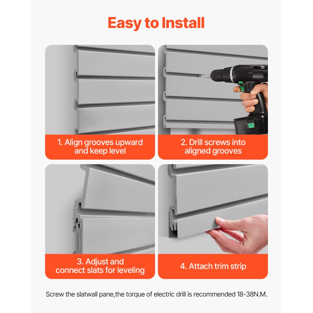 VEVOR Paneles de Pared de Listones de PVC 1225 x 2450 x 20 mm para Garaje con Accesorios, Panel de Listones Ajustable con Estructura de Acoplamiento y Corte para Almacenamiento y Exhibición, Gris