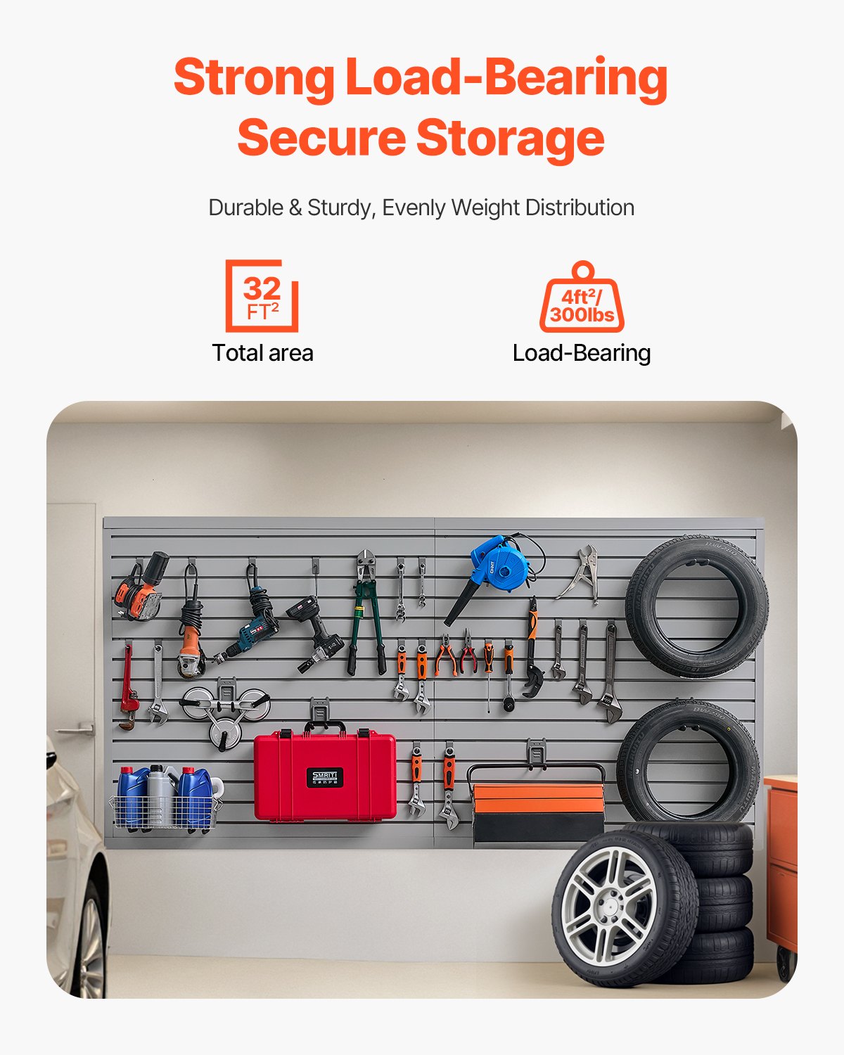 VEVOR Tool Wall 1225x2450x20 mm, PVC Garage Slatwall with Accessories, 136 kg per Panel, Slatwall Panel with Interlocking Structure and DIY Cutting, Suitable for Storage & Presentation