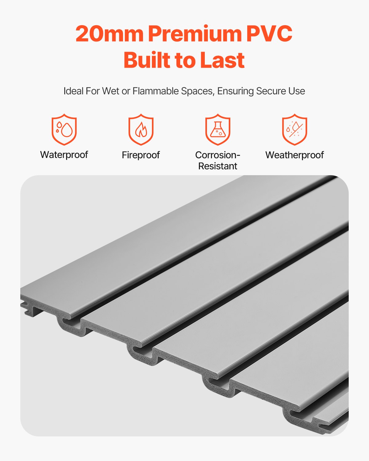 VEVOR Paneles de Pared de Listones de PVC 1225 x 2450 x 20 mm para Garaje con Accesorios, Panel de Listones Ajustable con Estructura de Acoplamiento y Corte para Almacenamiento y Exhibición, Gris