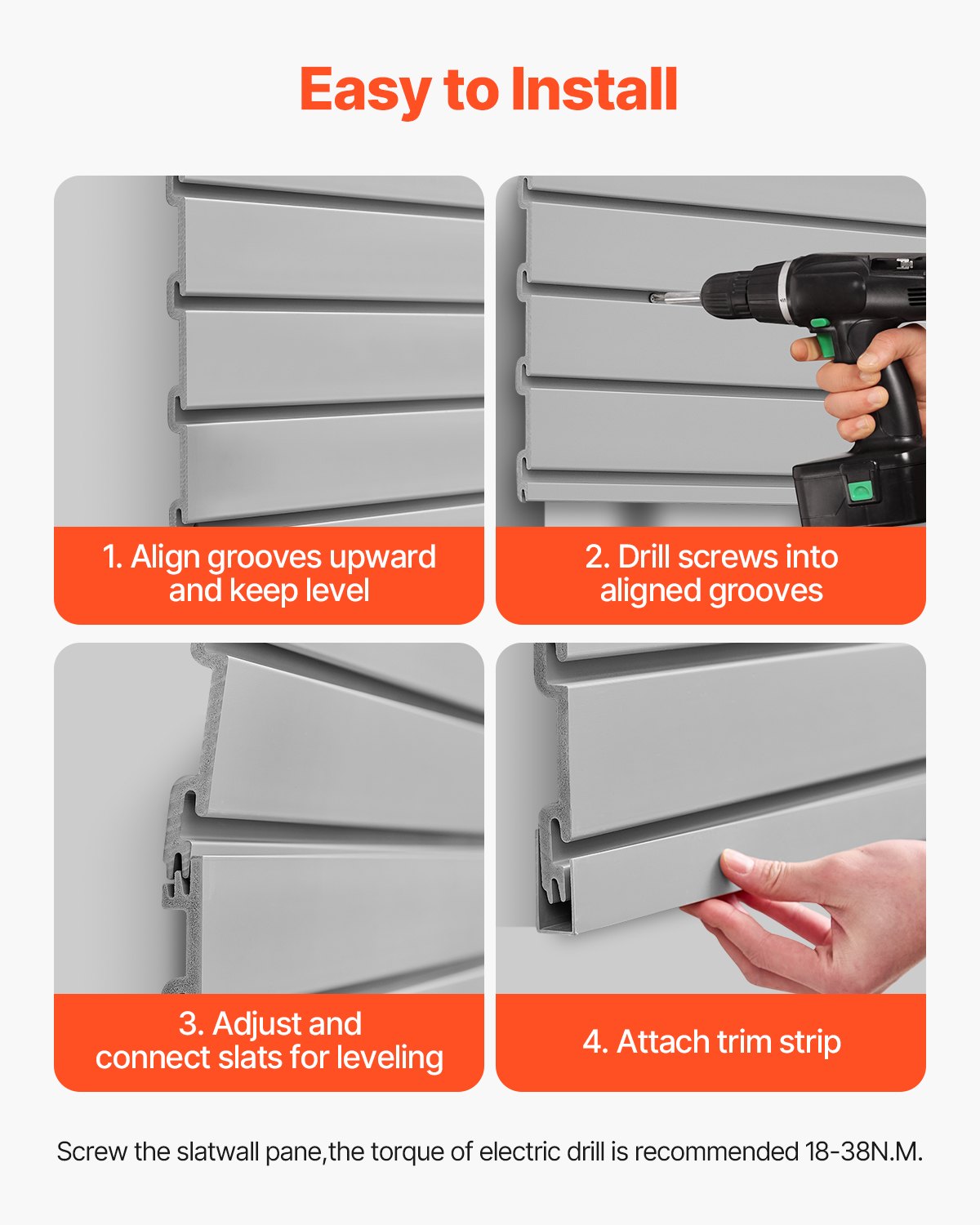 VEVOR Paneles de Pared de Listones de PVC 1225 x 2450 x 20 mm para Garaje con Accesorios, Panel de Listones Ajustable con Estructura de Acoplamiento y Corte para Almacenamiento y Exhibición, Gris