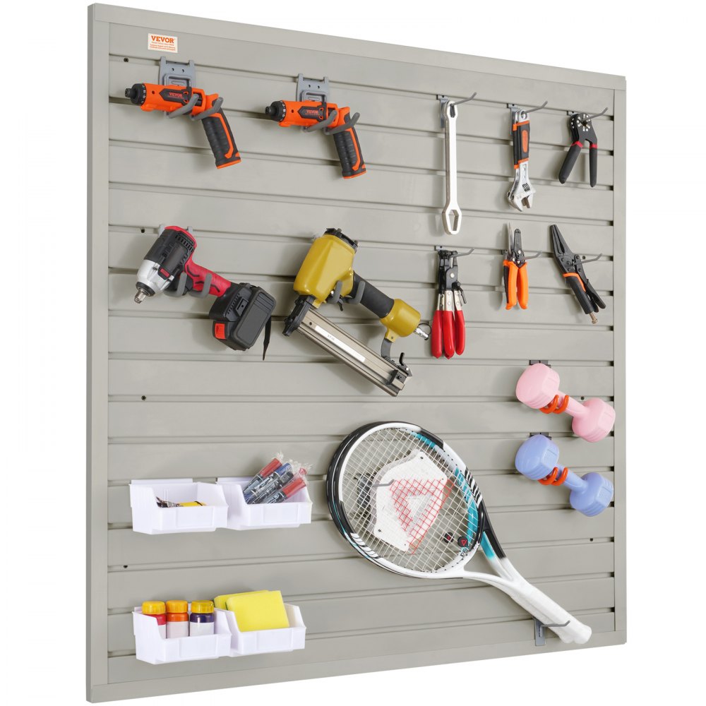 VEVOR Panel de Listones de Pared para Garaje 1220x310mm Panel de Almacenamiento de Herramientas 4PCS Capacidad de 34kg con Ganchos para Tienda Minorista, Organización de Almacenamiento de Manualidades