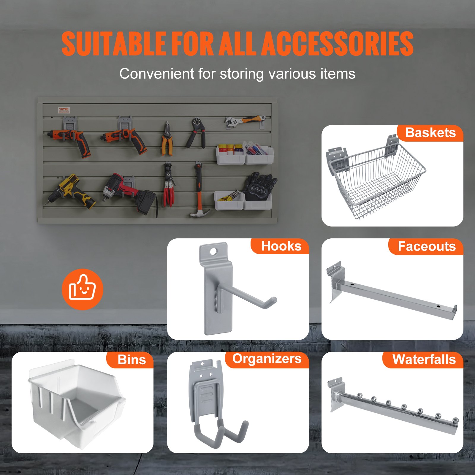 VEVOR Panel de Listones de Pared para Garaje 1220x310mm Panel de Almacenamiento de Herramientas 2 PCS Capacidad de 34kg para Taller, Tienda Minorista, Organización de Almacenamiento de Manualidades