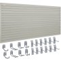 VEVOR Panel de Listones de Pared para Garaje 1220x310mm Panel de Almacenamiento de Herramientas 8PCS Capacidad de 34kg con Ganchos para Tienda Minorista, Organización de Almacenamiento de Manualidades