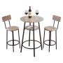 VEVOR Mesa de Bar Redonda con 2 Taburetes 60 x 60 x 91,5 cm, Juego de Mesa Alta para Comedor, Metálica Fuerte Duradera, Estilo Industrial Moderno, para Cocina Salón Bar Estrecho Barra Alta Desayuno