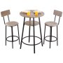VEVOR Mesa de Bar Redonda con 2 Taburetes 60 x 60 x 91,5 cm, Juego de Mesa Alta para Comedor, Metálica Fuerte Duradera, Estilo Industrial Moderno, para Cocina Salón Bar Estrecho Barra Alta Desayuno