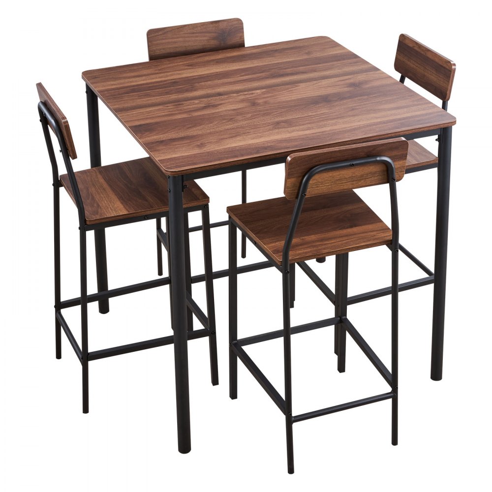 VEVOR Mesa de Bar Cuadrada con 4 Taburetes 90 x 90 x 91 cm, Juego de Mesa Alta para Comedor, Metálica Fuerte Duradera, Estilo Industrial Moderno, para Cocina, Salón, Bar Estrecho, Barra Alta, Desayuno