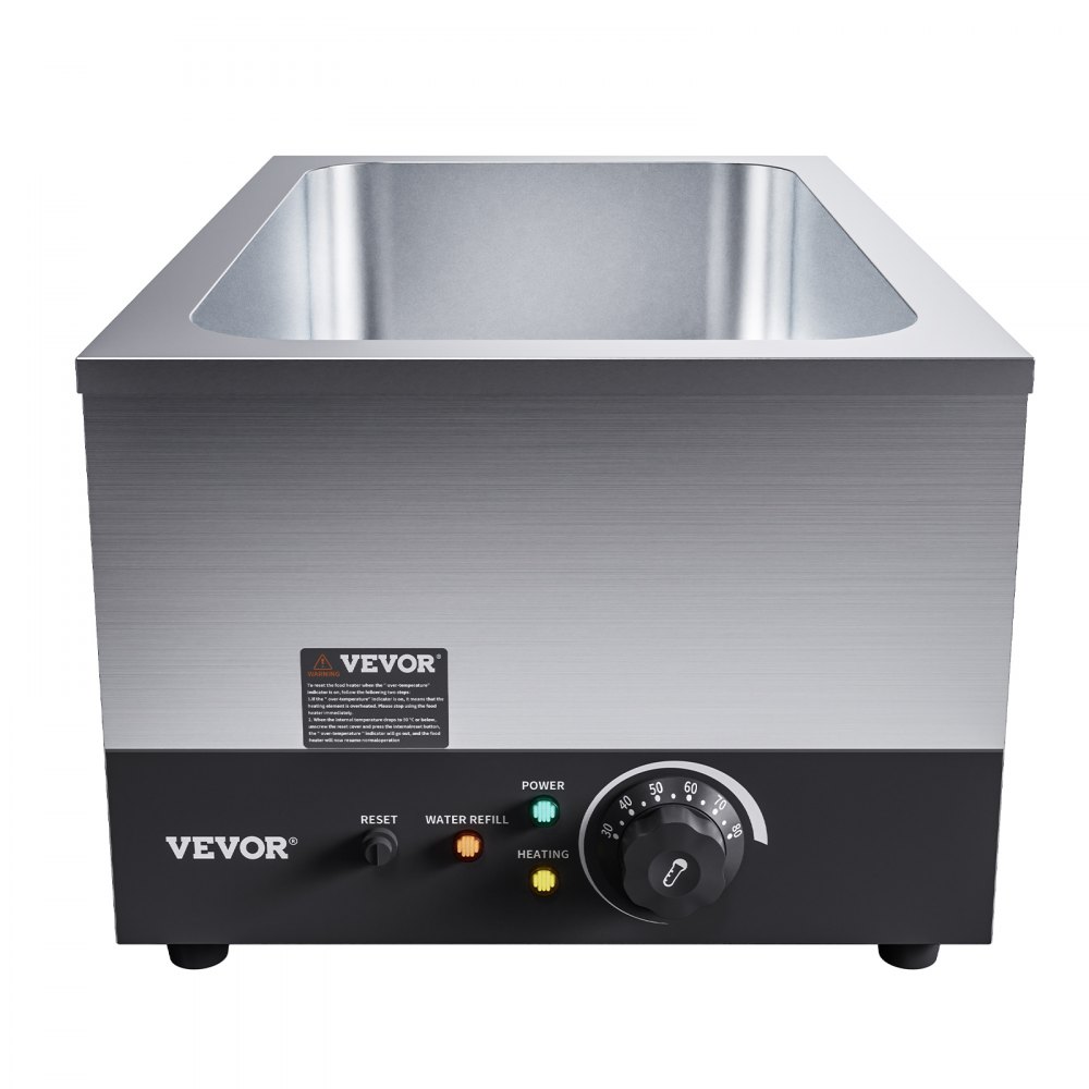 VEVOR Calentador de Comida Comercial 24QT Baño María 1200W Calentador Eléctrico Calentador de Sopa Estufa de Vapor Encimera de Acero Inoxidable Recipiente con Control de Temperatura para Fiesta Bufé