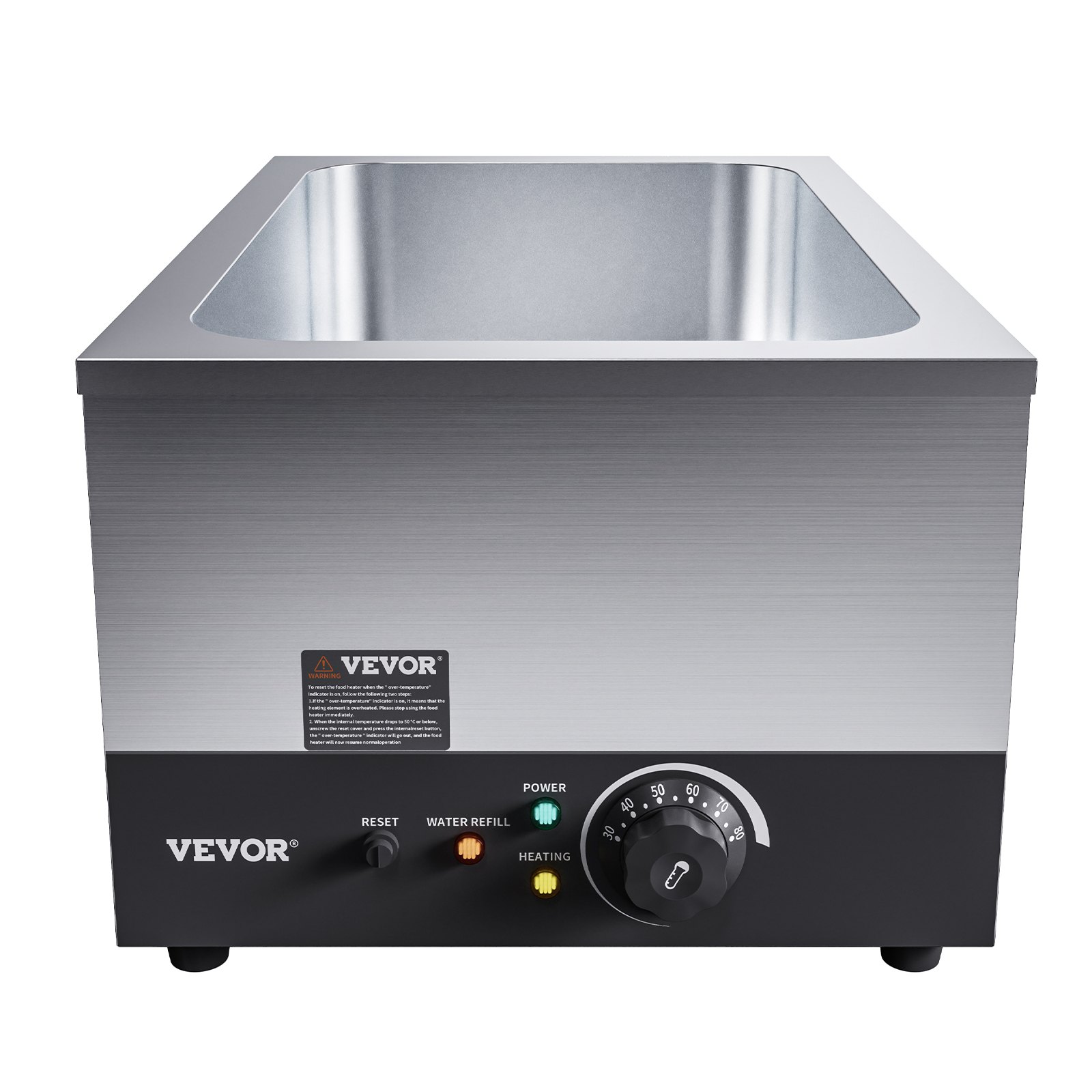 VEVOR Calentador de Comida Comercial 24QT Baño María 1200W Calentador Eléctrico Calentador de Sopa Estufa de Vapor Encimera de Acero Inoxidable Recipiente con Control de Temperatura para Fiesta Bufé