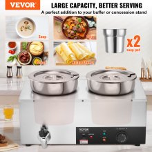 VEVOR Calentador de Sopa Comercial de Acero Inoxidable 1200W Calentador Eléctrico de Sopa Capacidad Total 2x7,4qt Recipiente Calentador de Comida al Aire Libre 2 Ollas para Jardín Fiesta Barbacoa