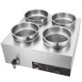 VEVOR Electric Soup Warmer/Food Warmer 4 x 7.4 Qt, Commercial Food Warmer 1500 W, Adjustable Temperature from 30-85 °C, with Dry Burn Protection and Reset Button, for Restaurants and Buffets