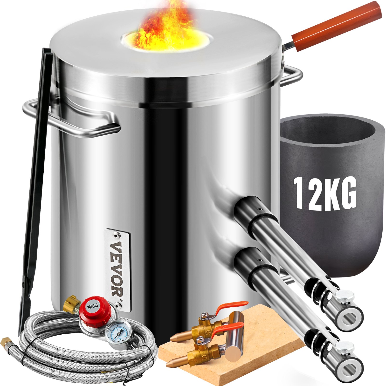 VEVOR Forja de Propano de Acero Inoxidable 12 KG Kit de Horno de Fusión de Metales Temperatura Máxima de 1482 °C Horno de Fundición de Propano 30 PSI Juego de Forja para Cobre, Aluminio, Oro, Plata