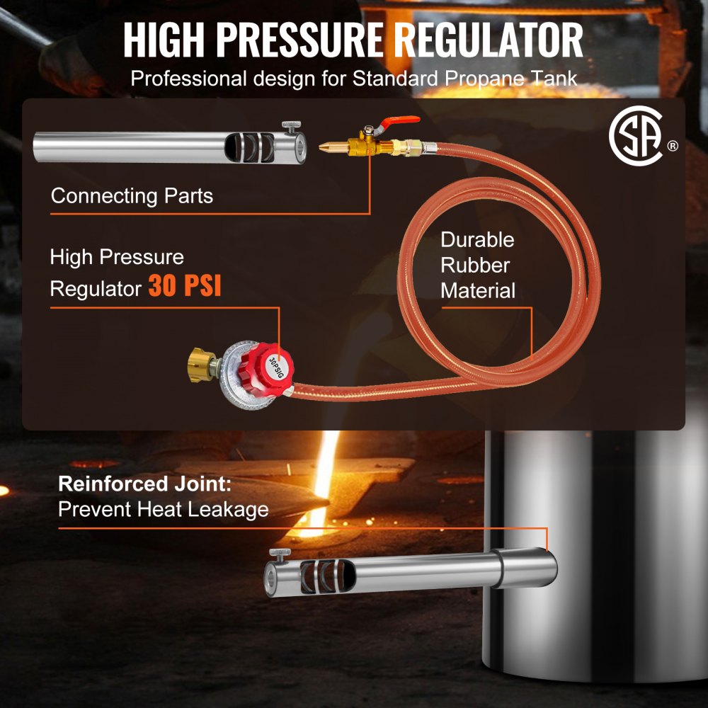 VEVOR Forja de Propano de Acero Inoxidable 6 KG Kit de Horno de Fusión de Metales Temperatura Máxima de 1482 °C Horno de Fundición de Propano 30 PSI Juego de Forja para Cobre, Aluminio, Oro, Plata