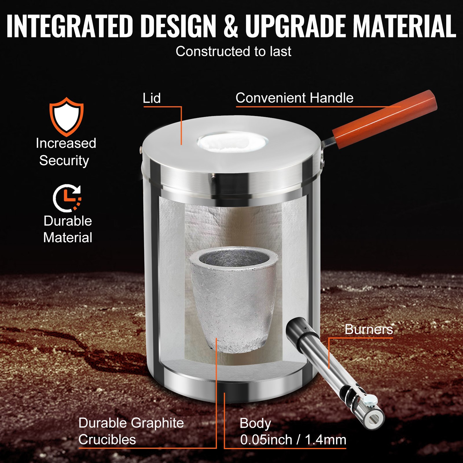 VEVOR Forja de Propano de Acero Inoxidable 6 KG Kit de Horno de Fusión de Metales Temperatura Máxima de 1482 °C Horno de Fundición de Propano 30 PSI Juego de Forja para Cobre, Aluminio, Oro, Plata
