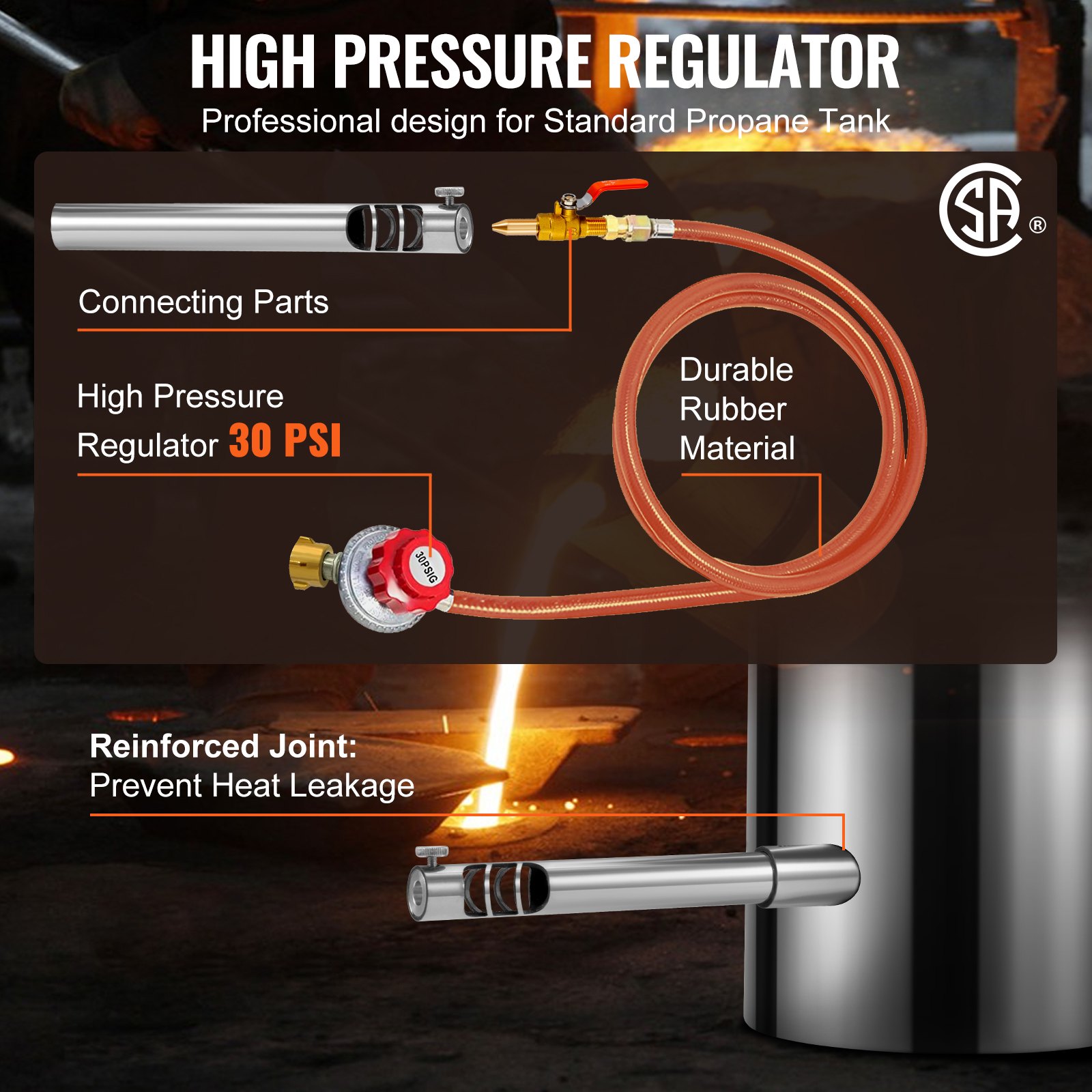 VEVOR Forja de Propano de Acero Inoxidable 6 KG Kit de Horno de Fusión de Metales Temperatura Máxima de 1482 °C Horno de Fundición de Propano 30 PSI Juego de Forja para Cobre, Aluminio, Oro, Plata