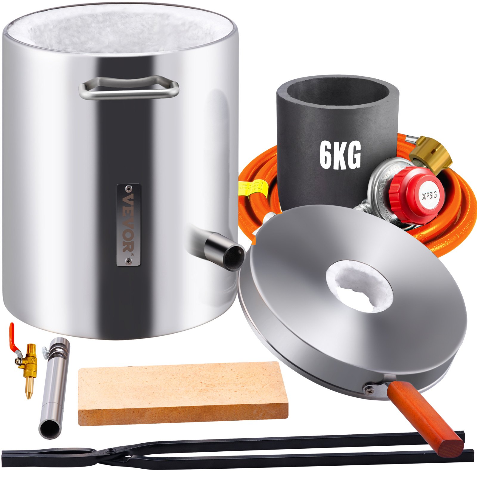 VEVOR Forja de Propano de Acero Inoxidable 6 KG Kit de Horno de Fusión de Metales Temperatura Máxima de 1482 °C Horno de Fundición de Propano 30 PSI Juego de Forja para Cobre, Aluminio, Oro, Plata