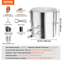 VEVOR Horno de Fundición de Propano 16 KG Horno de Fusión de Metales 1370 °C