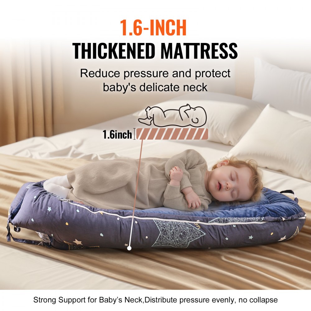 VEVOR Cama Nido para Bebé, Almohada para Recién Nacidos, 100 % Algodón, Suave, con Reposacabezas y Funda de Doble Cara, con Bolsa de Transporte para el Hogar y para Viajes, 900 x 460 x 140 mm