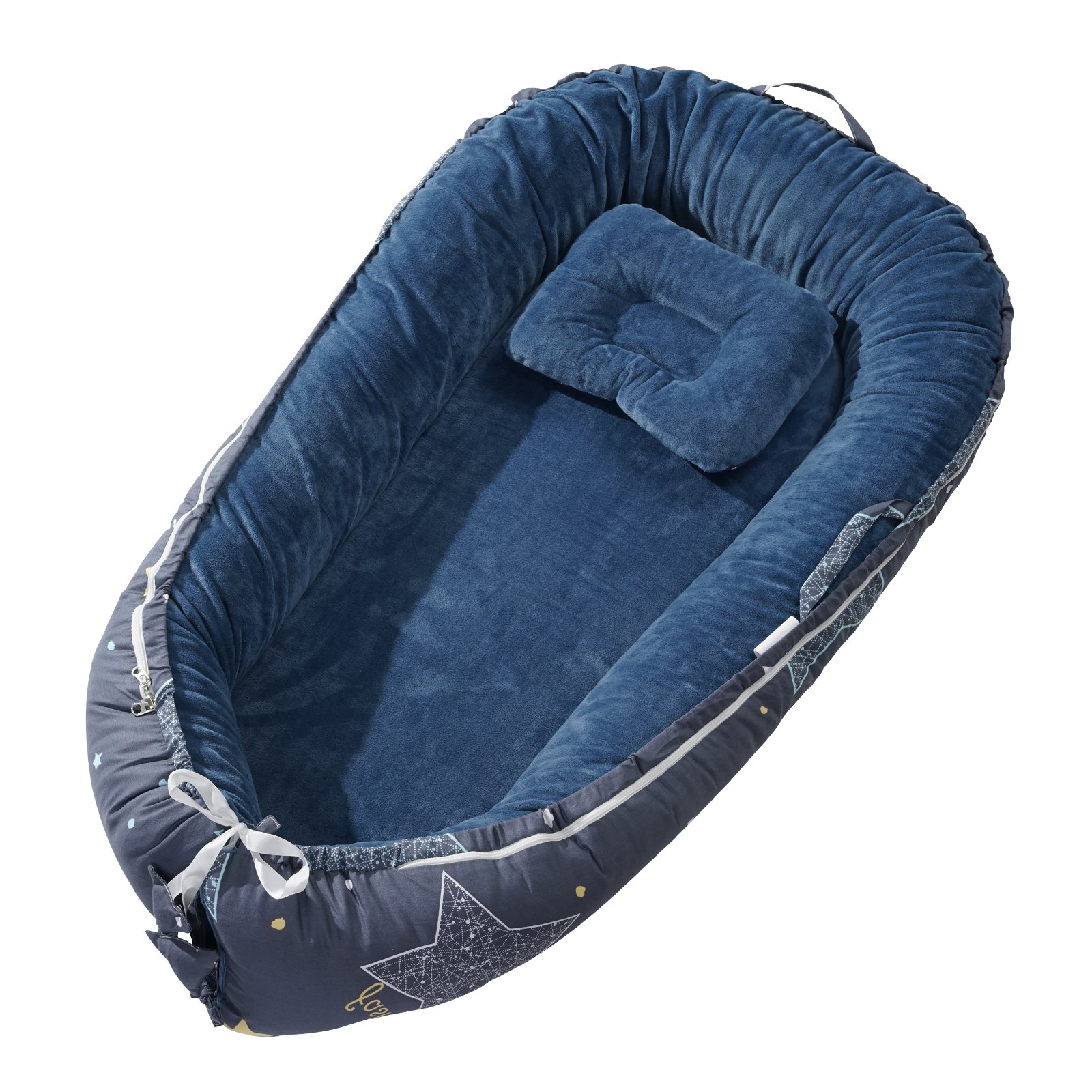 VEVOR Cama Nido para Bebé, Almohada para Recién Nacidos, 100 % Algodón, Suave, con Reposacabezas y Funda de Doble Cara, con Bolsa de Transporte para el Hogar y para Viajes, 900 x 460 x 140 mm