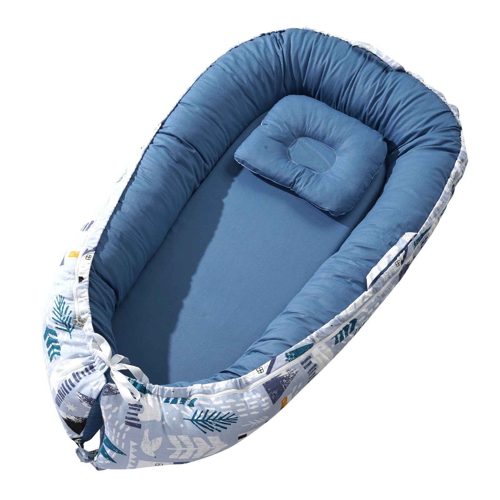 VEVOR Cama Nido para Bebé, Almohada para Cama Infantil, 100 % Algodón, Suave, con Reposacabezas y 2 Fundas de Doble Cara, con Bolsa de Transporte para el Hogar y para Viajes, 900 x 500 x 140 mm
