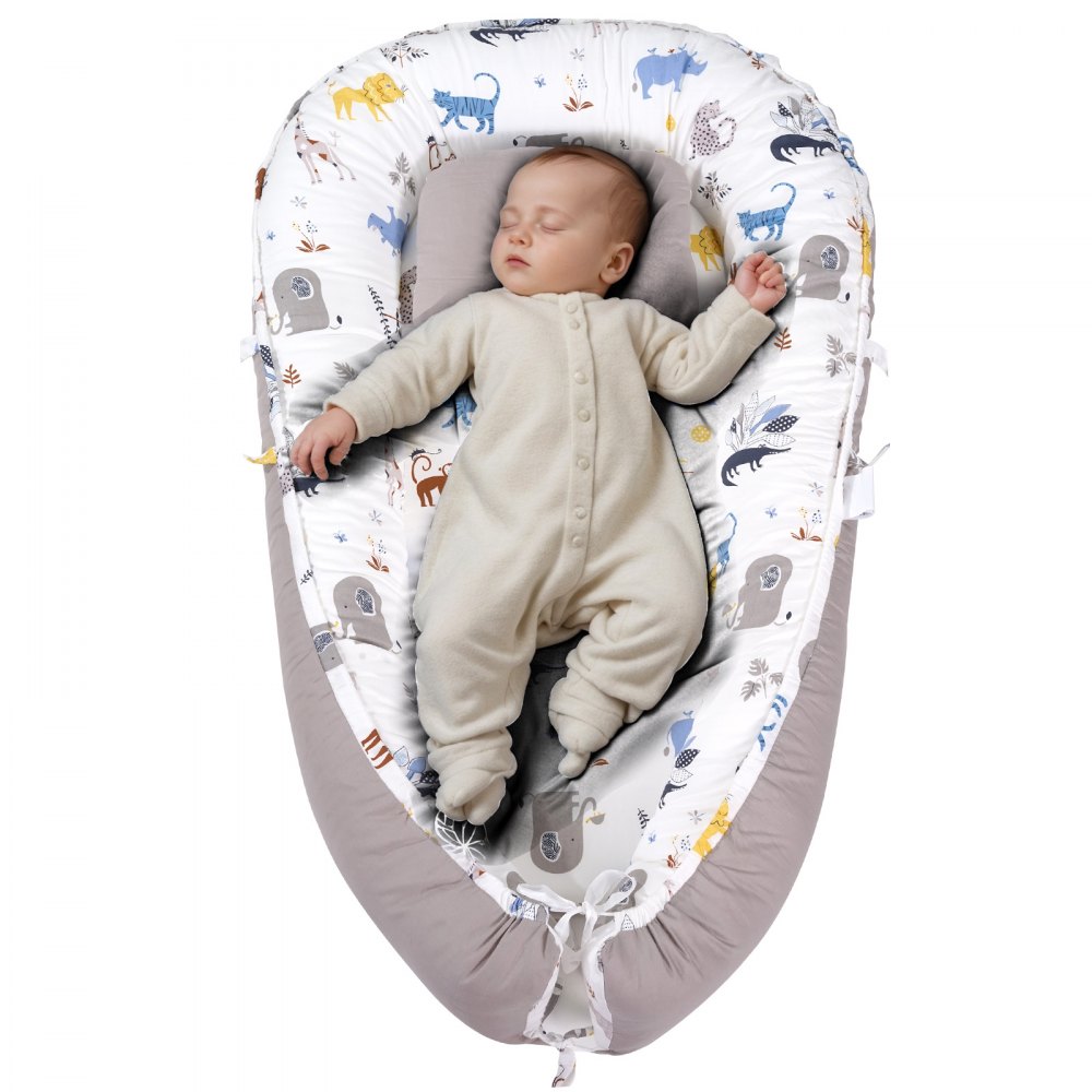 VEVOR Almohada para Tumbonas para Recién Nacidos, 100 % Algodón, Suave, con Reposacabezas, Funda de Doble Cara y Lavable a Máquina, Asiento de Suelo Portátil, para Casa y Viajes, 900 x 500 x 130 mm