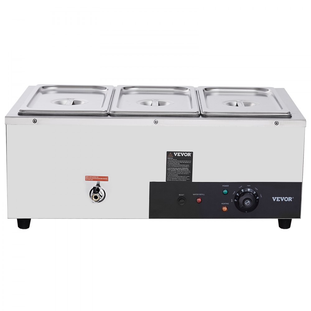 VEVOR Calentador Eléctrico Comercial de Alimentos para Buffet 3x8 Qt Recipiente Calentador de Comida para Evento Exterior 1500 W Baño María Eléctrico de Acero Inoxidable para Jardín Fiesta Barbacoa