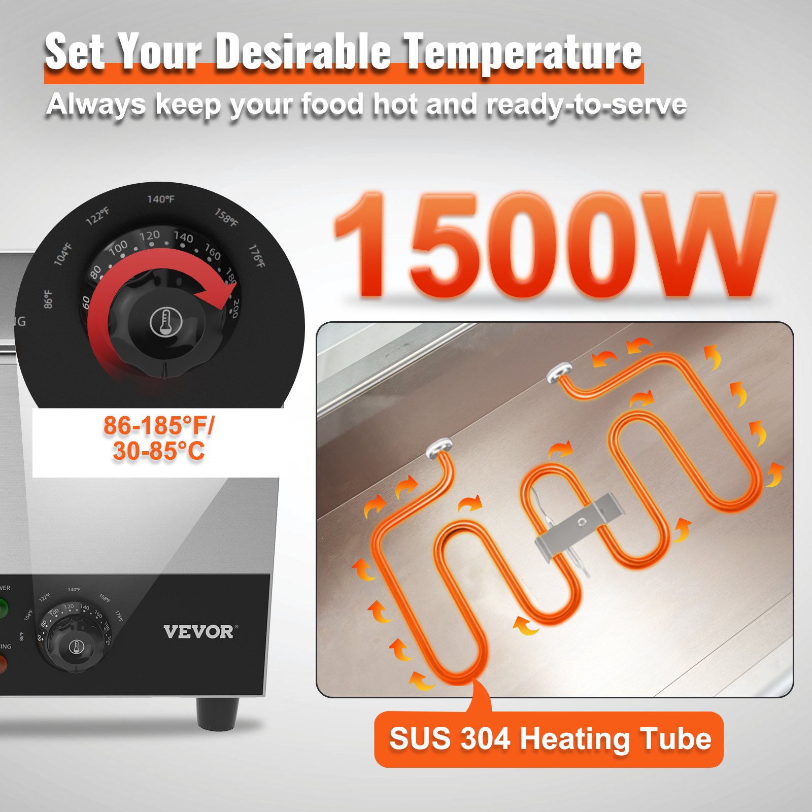 VEVOR Calentador Eléctrico Comercial de Alimentos para Buffet 3x8 Qt Recipiente Calentador de Comida para Evento Exterior 1500 W Baño María Eléctrico de Acero Inoxidable para Jardín Fiesta Barbacoa