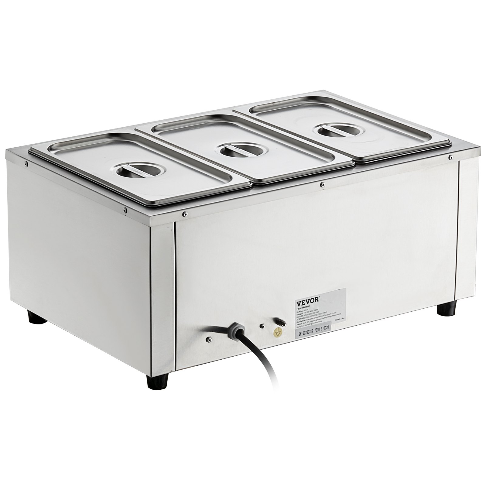 VEVOR Calentador Eléctrico Comercial de Alimentos para Buffet 3x8 Qt Recipiente Calentador de Comida para Evento Exterior 1500 W Baño María Eléctrico de Acero Inoxidable para Jardín Fiesta Barbacoa