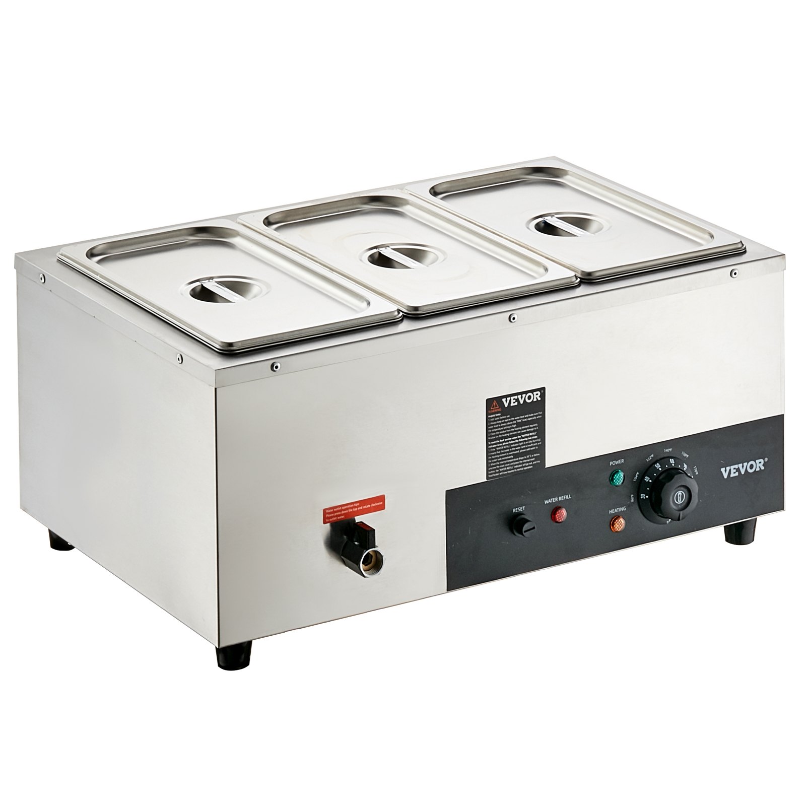 VEVOR Calentador Eléctrico Comercial de Alimentos para Buffet 3x8 Qt Recipiente Calentador de Comida para Evento Exterior 1500 W Baño María Eléctrico de Acero Inoxidable para Jardín Fiesta Barbacoa
