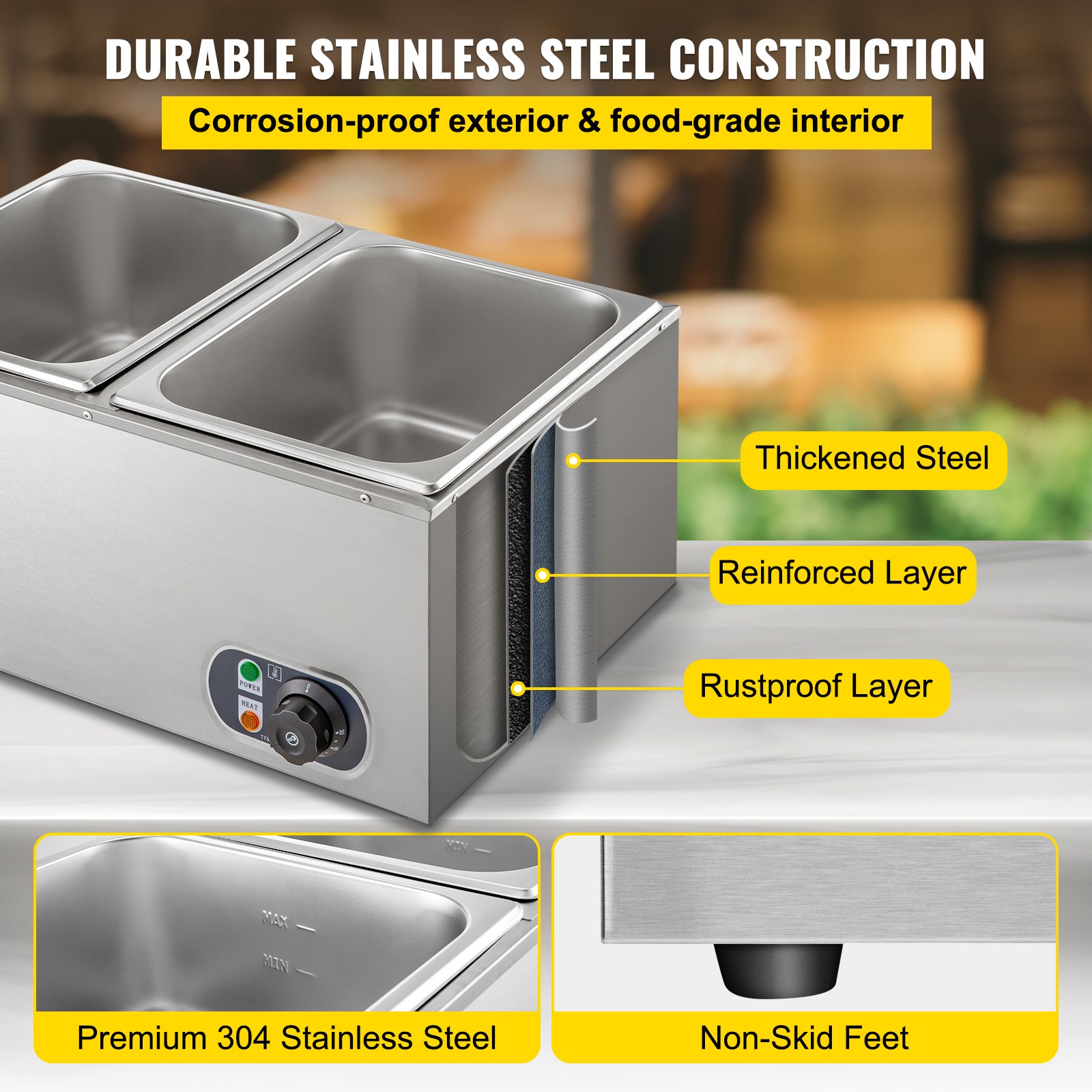 Catering Chafing Dish Buffet Calentador De Alimentos Con 2 Bandejas 1,2 Kw