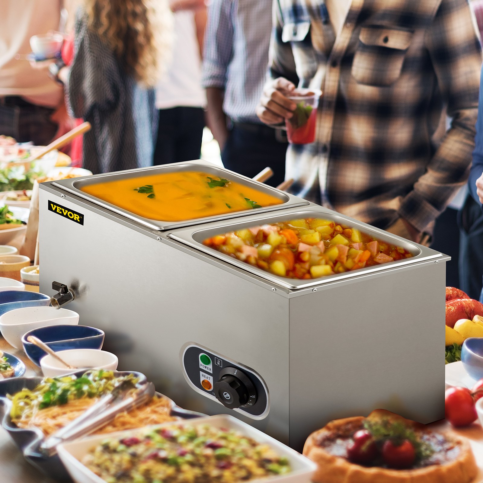 Catering Chafing Dish Buffet Calentador De Alimentos Con 2 Bandejas 1,2 Kw