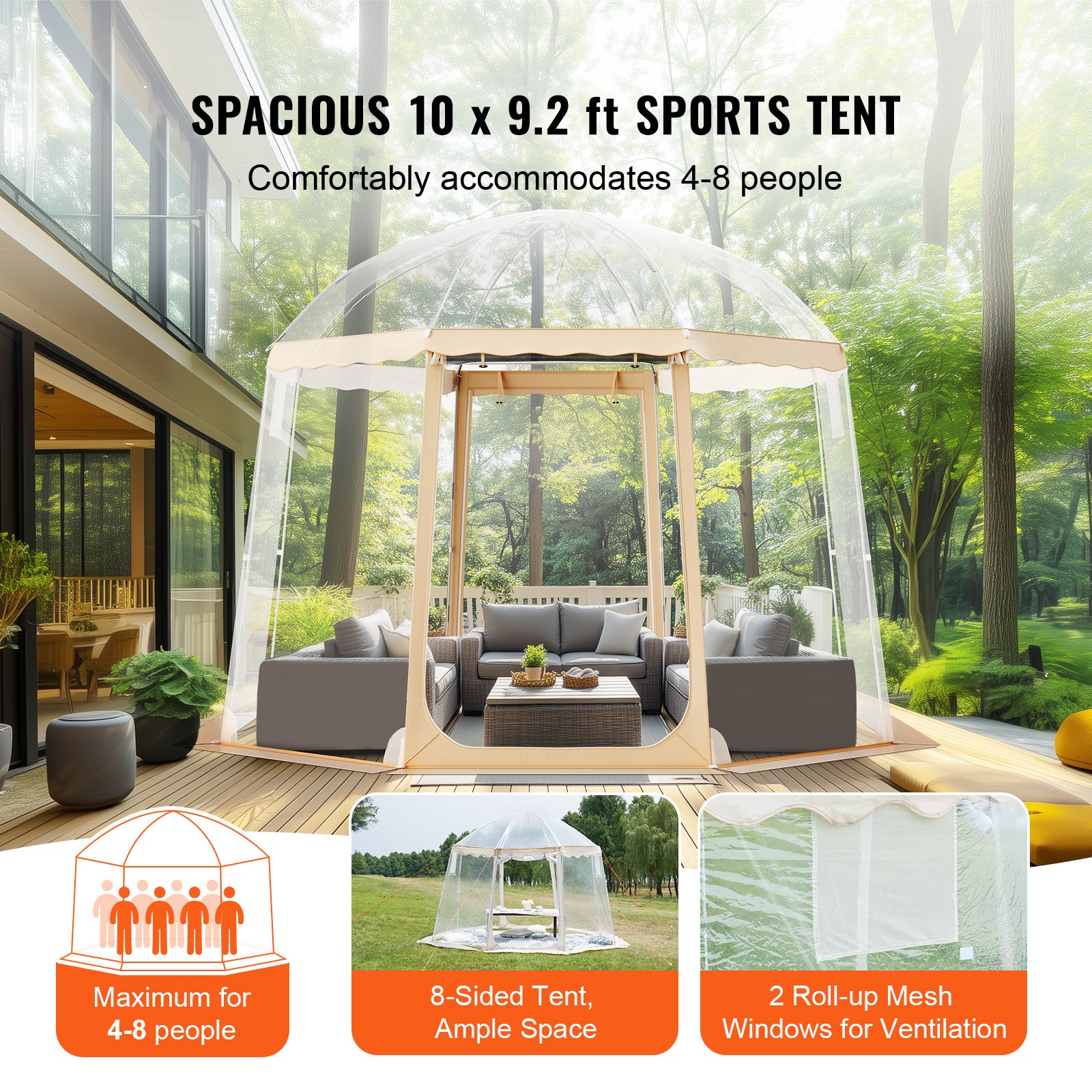 VEVOR Tienda de Campaña Deportiva 4-8 Personas 3x3x2,1 m Refugio Instantáneo Resistente a la Intemperie Transparente con Burbujas Refugio con Dosel Climático para Fútbol, Sóftbol, Eventos Deportivos