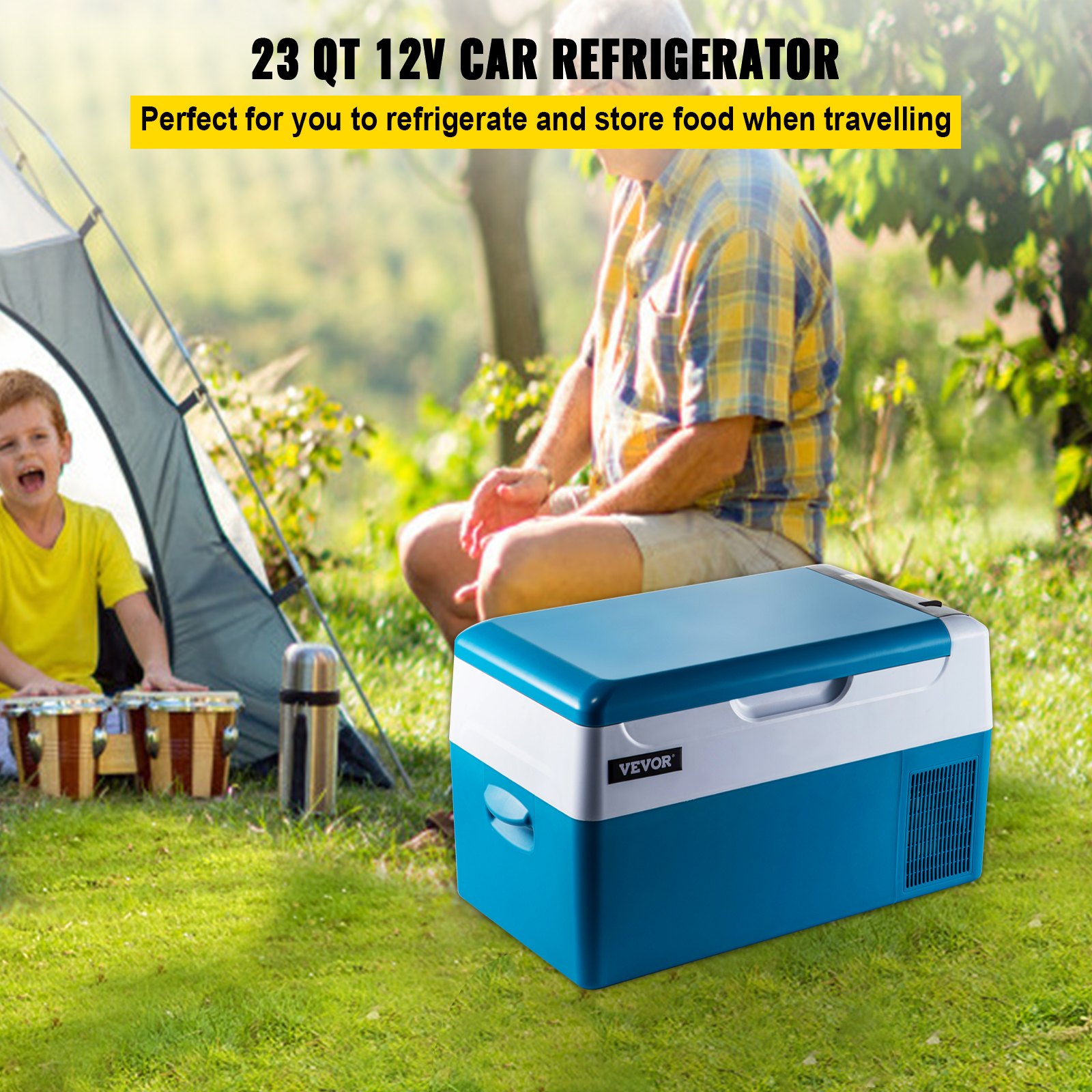 VEVOR Refrigerador portátil de 23 cuartos de galón (22 litros), control de aplicación de refrigerador de 12 voltios (-4 °F ~ 68 °F), refrigerador de compresor eléctrico para coche con 12/24 V CC y 1
