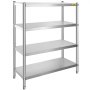 Estantería de acero inoxidable VEVOR de cuatro niveles con estantes resistentes y ajustables.