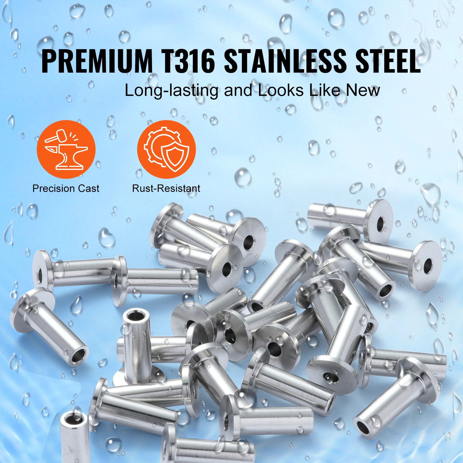 VEVOR 121 Pieces T316 Stainless Steel Protective Sleeves for 1/8 Inch Wire Rope Cable Railings, DIY Marine Grade T316 Balustrade, with a Free Drill Bit, Silver