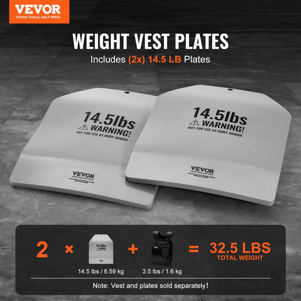 VEVOR Placas de Peso Curvadas para Chalecos, Pares 6,58 kg, Acero de Primera Calidad, Ajuste Ergonómico Contorneado, Peso Adicional, para Entrenamiento de Fuerza, Carreras, 309 x 248 x 12±10 mm, Gris
