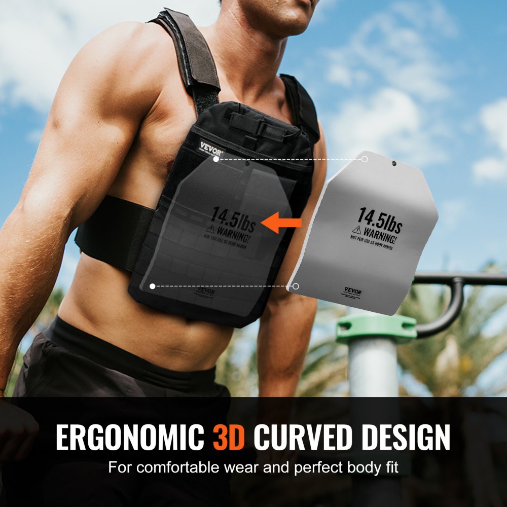 VEVOR Placas de Peso Curvadas para Chalecos, Pares 6,58 kg, Acero de Primera Calidad, Ajuste Ergonómico Contorneado, Peso Adicional, para Entrenamiento de Fuerza, Carreras, 309 x 248 x 12±10 mm, Gris