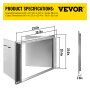 Especificaciones del producto de puerta de acceso para barbacoa VEVOR con dimensiones y medidas.
