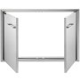 Puerta de acceso para barbacoa VEVOR de acero inoxidable con manijas y puertas gemelas abiertas.