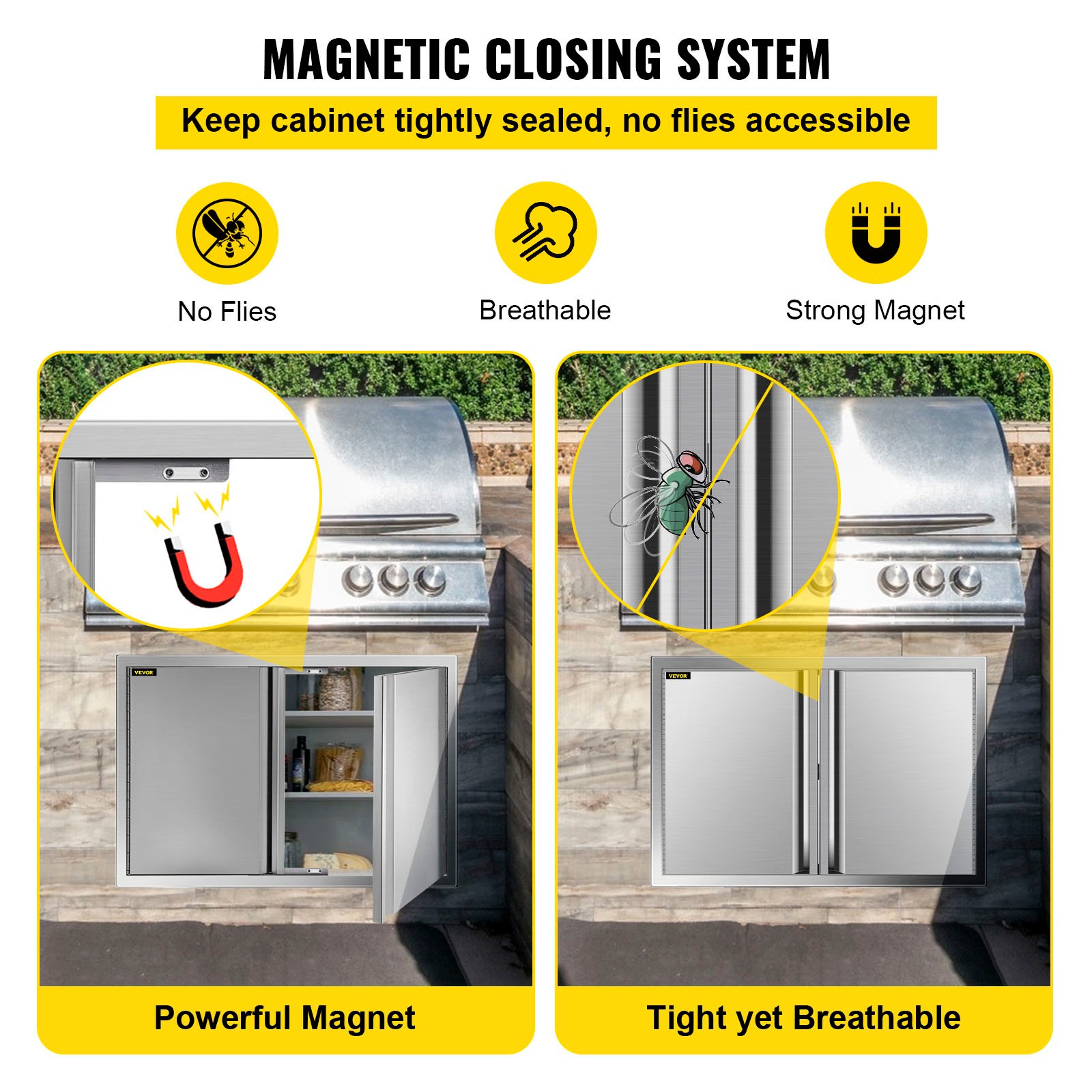 Puerta de acceso para barbacoa VEVOR con sistema de cierre magnético, sin moscas, transpirable, fuerte imán.