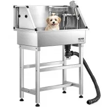 VEVOR Estación de Lavado para Perros de Acero Inoxidable, Bañera de 870 x 490 x 1225 mm con Grifo, Cabezal de ducha, Jabonera y Pelotas de Juego Bañera Sencilla para Varias Mascotas para el Hogar